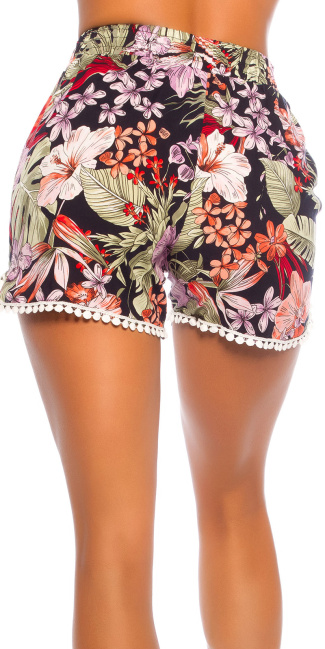 Sexy hoge taille shorts met zomer print marineblauw